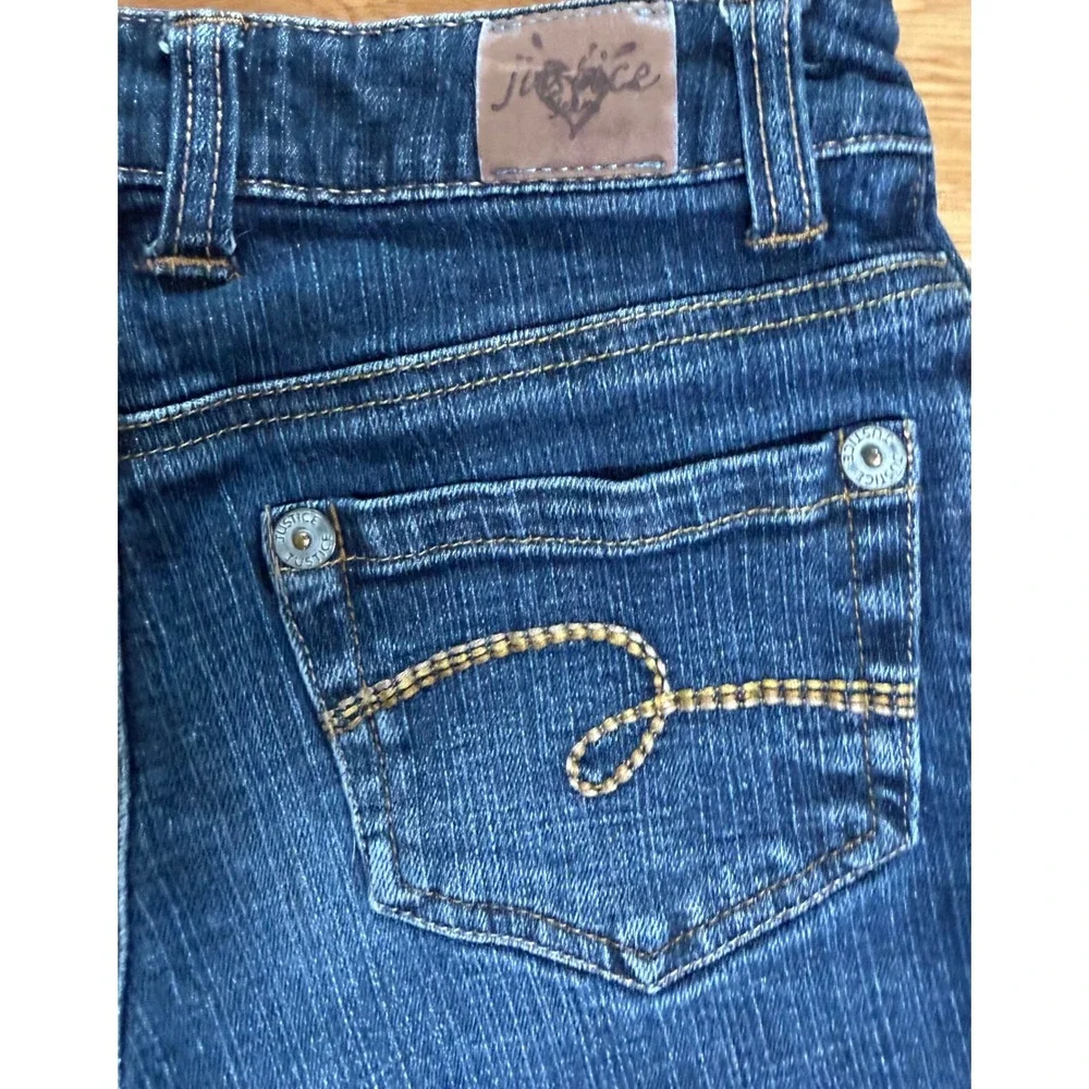 Justice Girls Denim Bermuda Shorts Dark Wash Cuffed Simply Low Size 10S Stretch